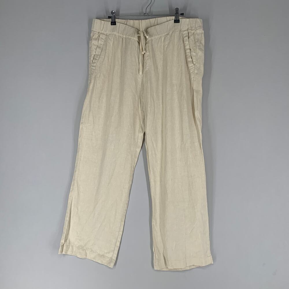 Vintage Espirit Pants Womens 12 Beige Linen Wide Leg Drawstring With Pockets